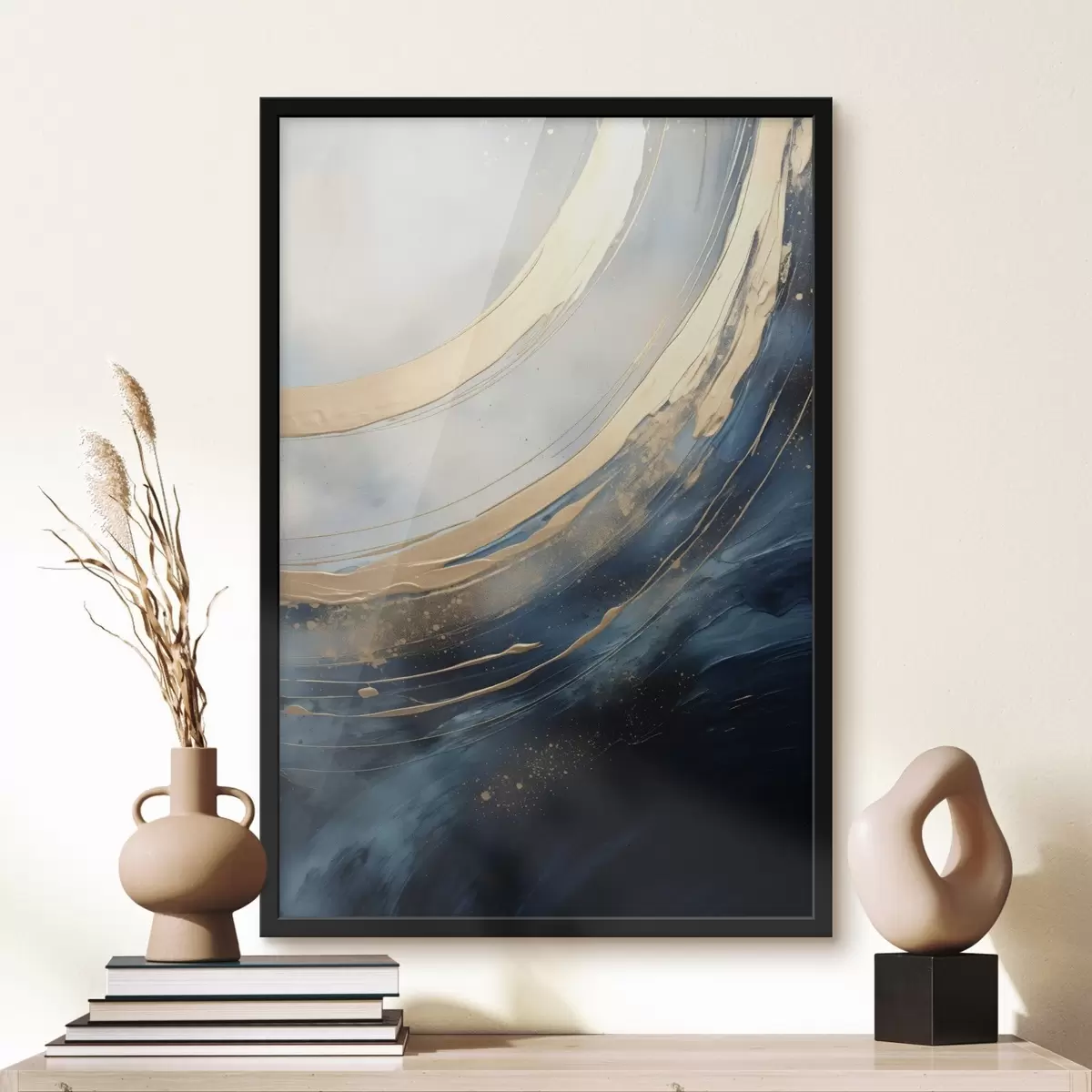 Poster Breite Leuchtbögen auf tiefblauem Hintergrund f46487