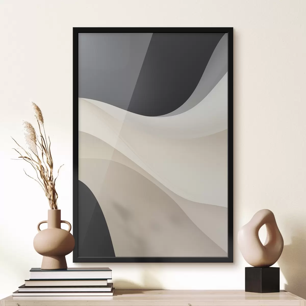 Poster Geschichtete, fließende Kurven in Schwarz, Creme und Taupe f46492