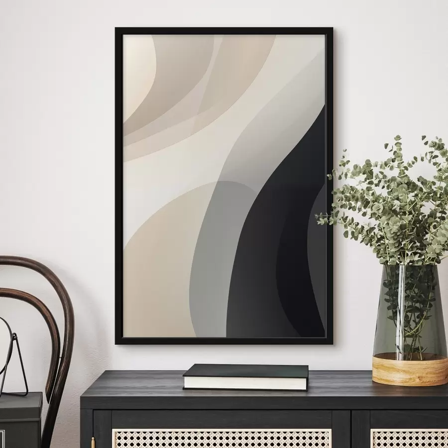 Fototapete Organische Wellenformen in warmem Beige und Anthrazit f46494