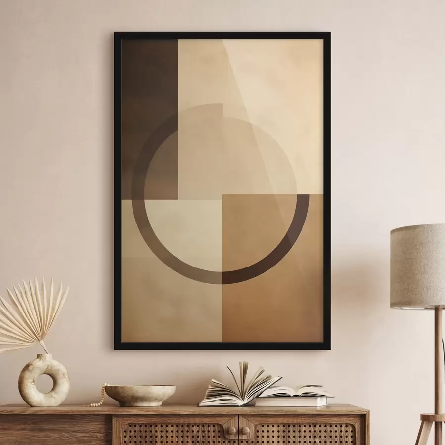 Fototapete Gedeckte Quadrate mit durchscheinendem Ring, warme Erdfarben f46498