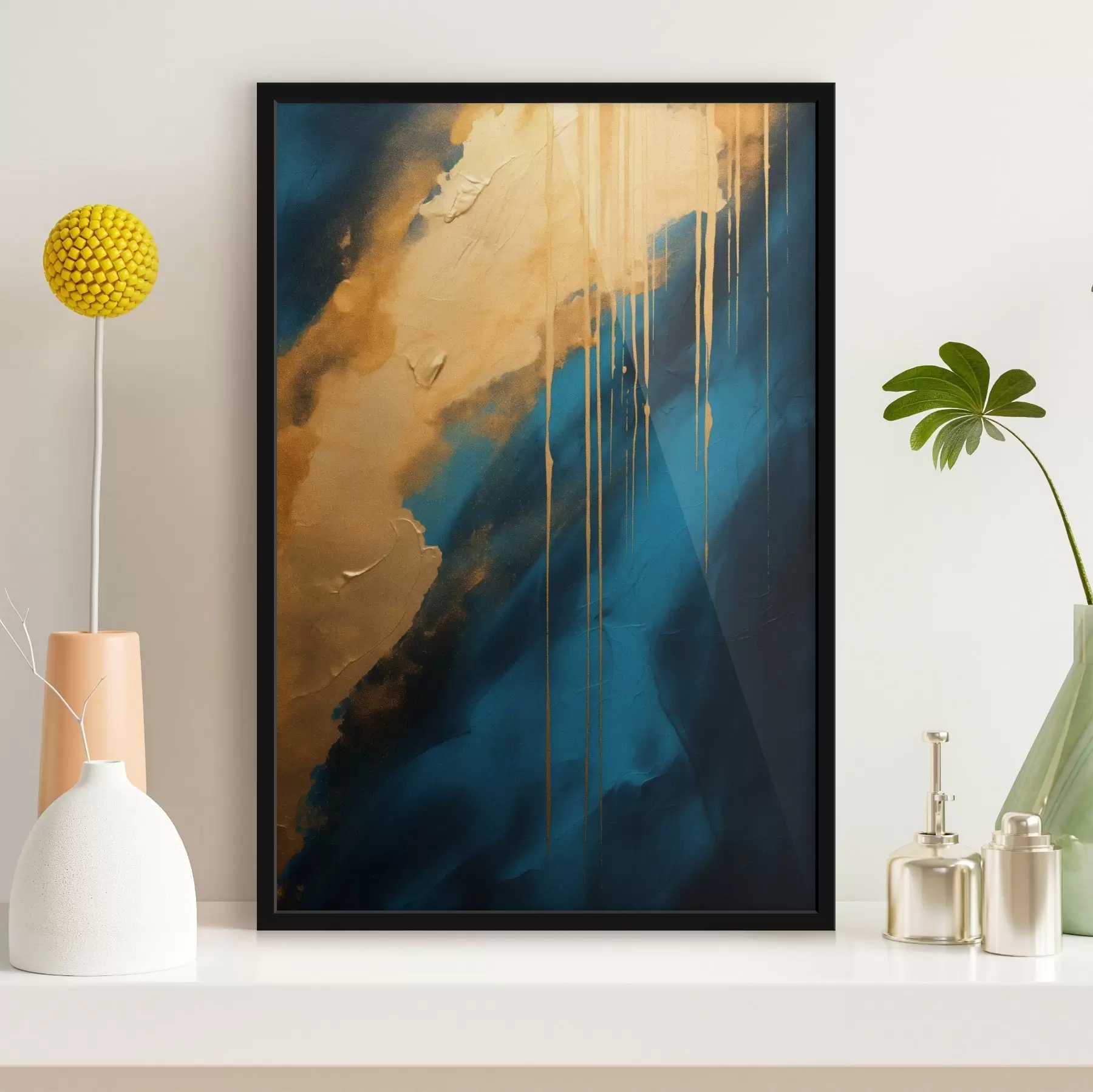 Fototapete Teal und tiefblaues Abstraktes mit fließenden warmen Akzenten f46509