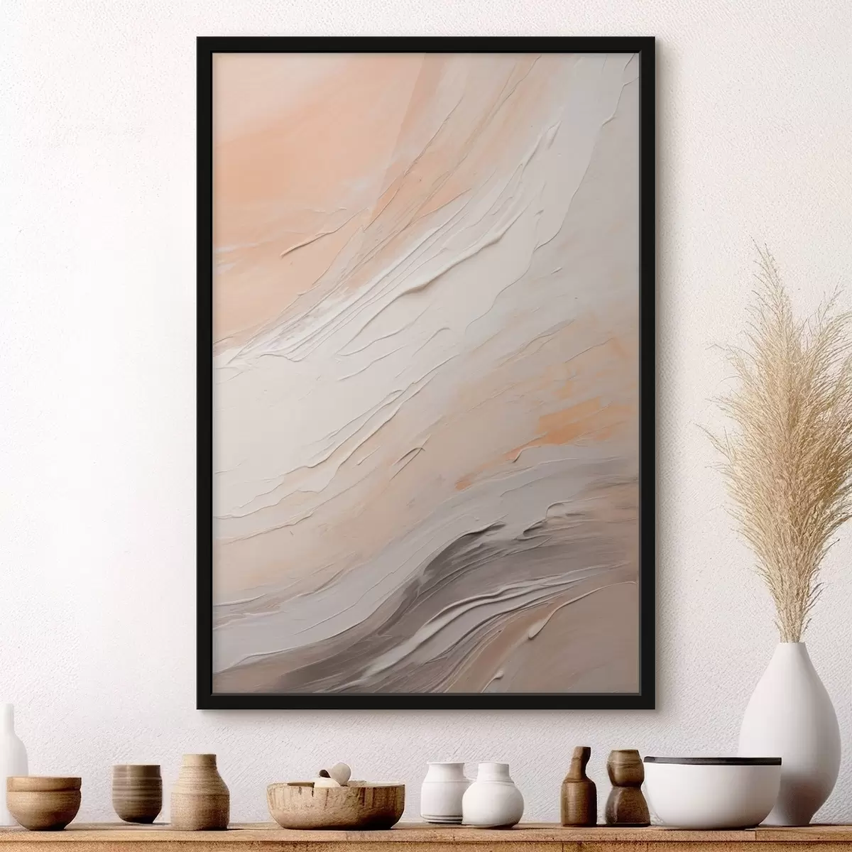 Poster Strukturierter Putz in warmen Beigetönen mit sanftem Grau f46511