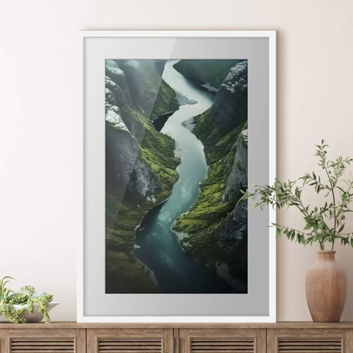 Poster Fluss, der sich zwischen Klippen schlängelt, Luftaufnahme f46521