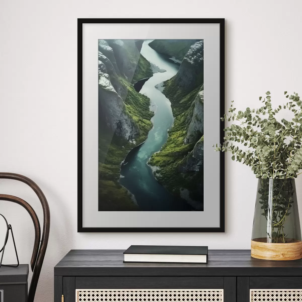 Poster Fluss, der sich zwischen Klippen schlängelt, Luftaufnahme f46521