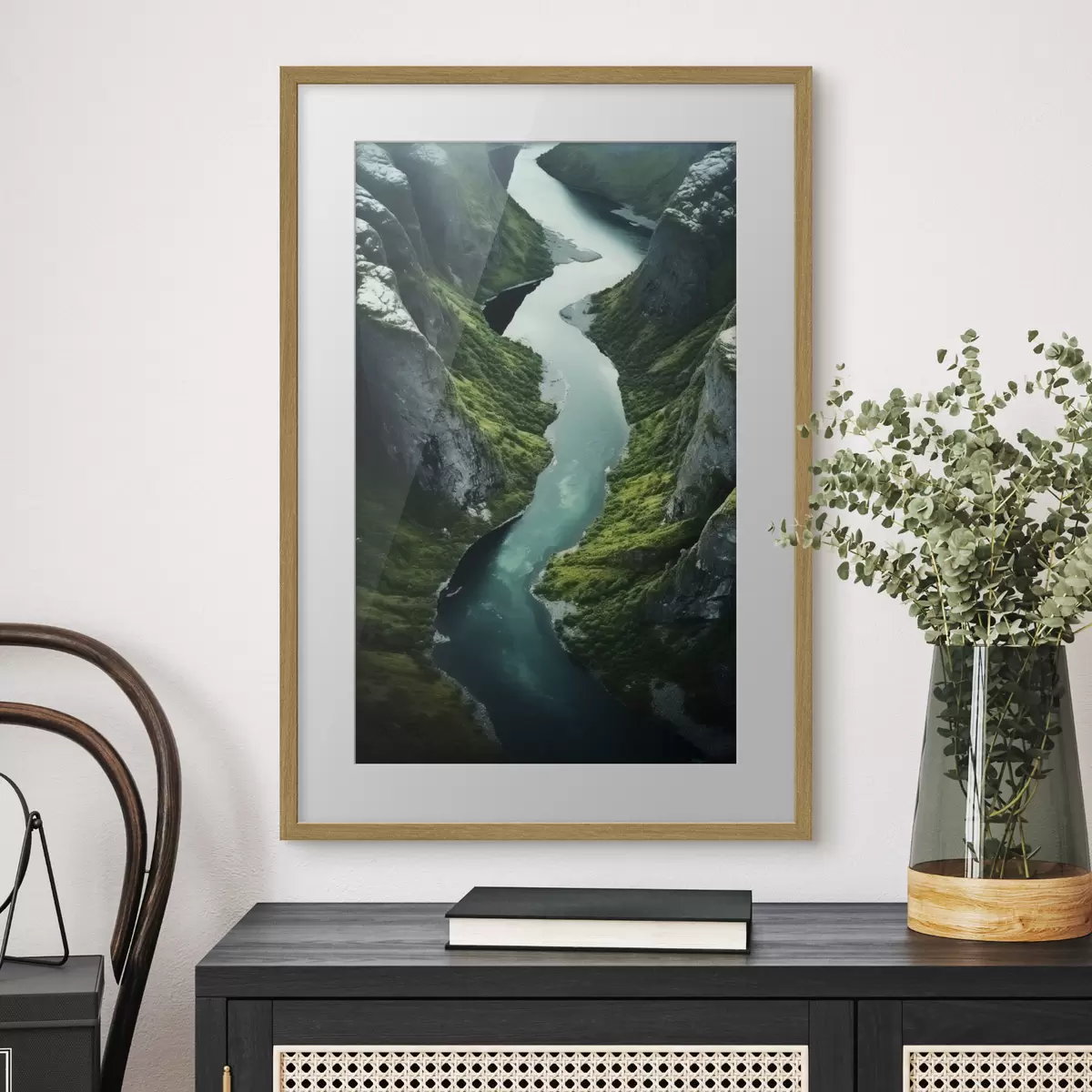 Poster Fluss, der sich zwischen Klippen schlängelt, Luftaufnahme f46521
