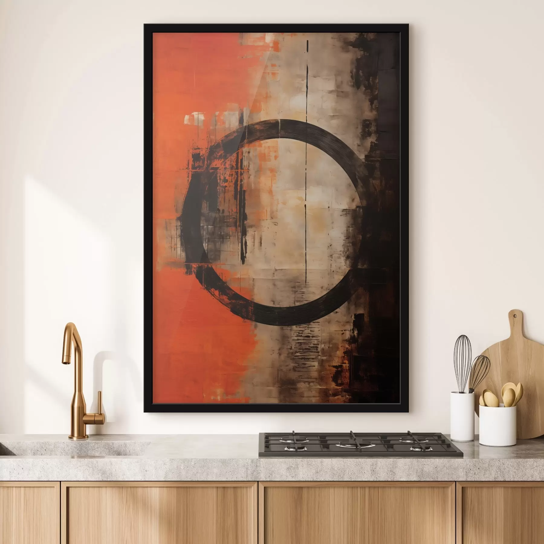 Fototapete Abstraktes Bild mit großem schwarzen Kreis und warmen Texturen f46528