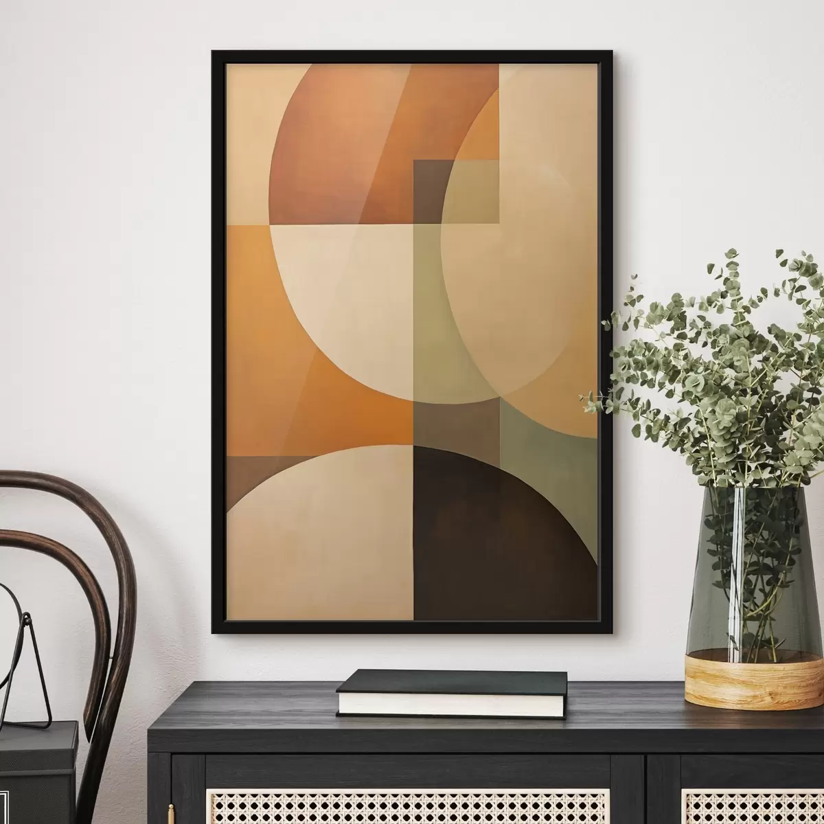 Poster Große sich überschneidende Formen in Terrakotta-Olivtönen f46533