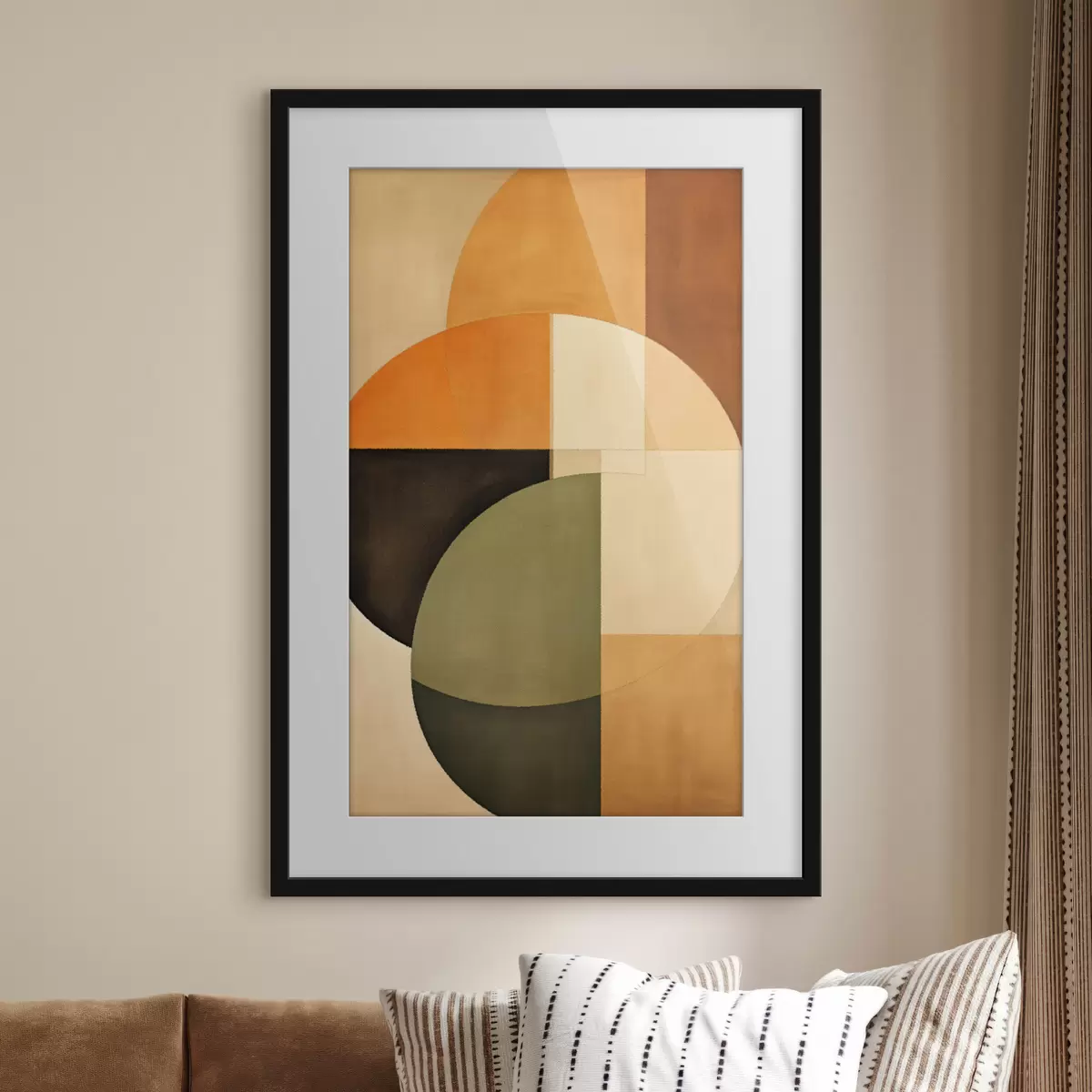 Poster Sich überschneidende Kreise in einer sand-olivfarbenen Palette f46537