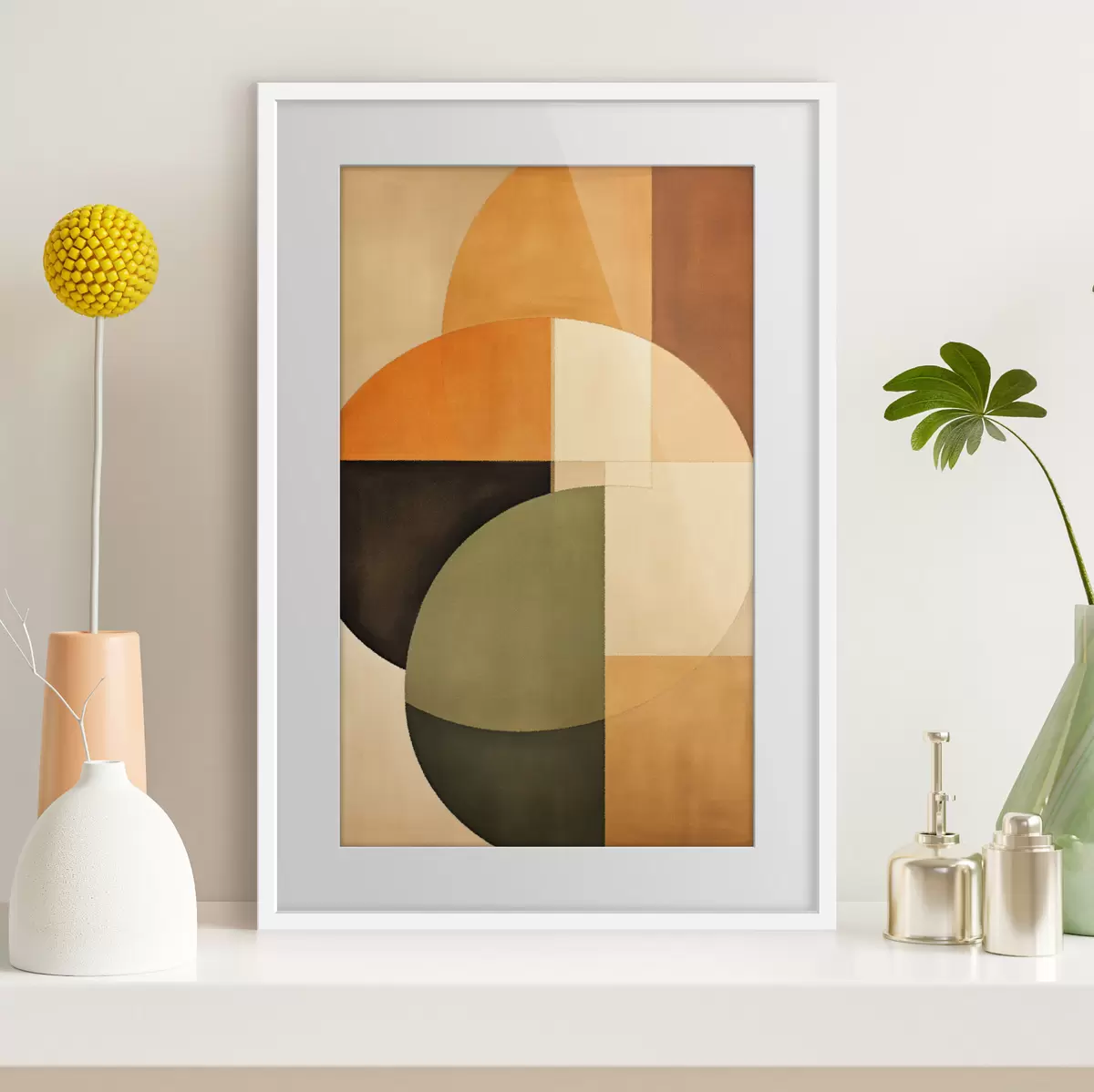 Poster Sich überschneidende Kreise in einer sand-olivfarbenen Palette f46537