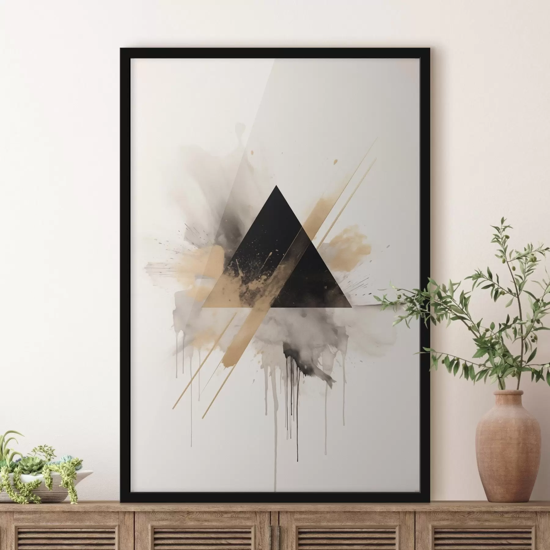 Fototapete Geometrie: schwarzes Dreieck mit hellen Sprenkeln und Linien f46540