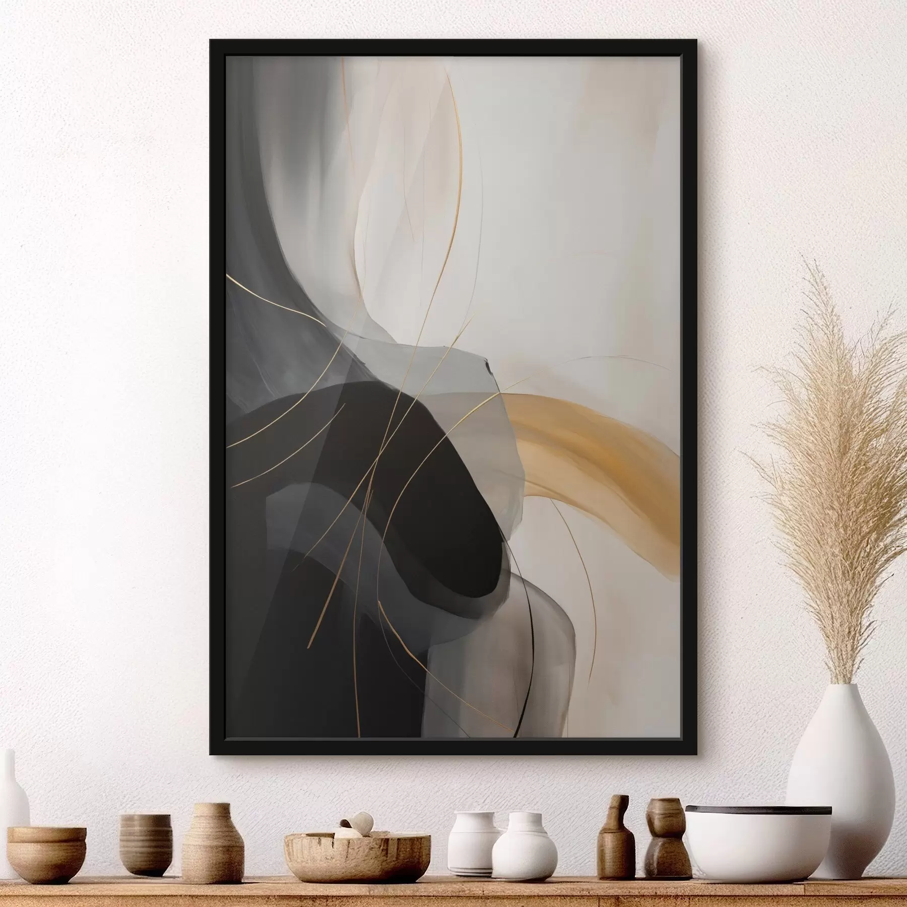 Fototapete Weiche Kurven in Schwarz und Beige mit einem warmen Akzent f46542