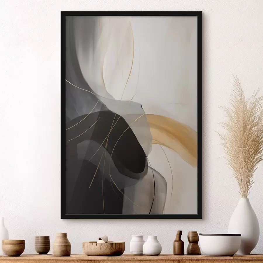 Fototapete Weiche Kurven in Schwarz und Beige mit einem warmen Akzent f46542