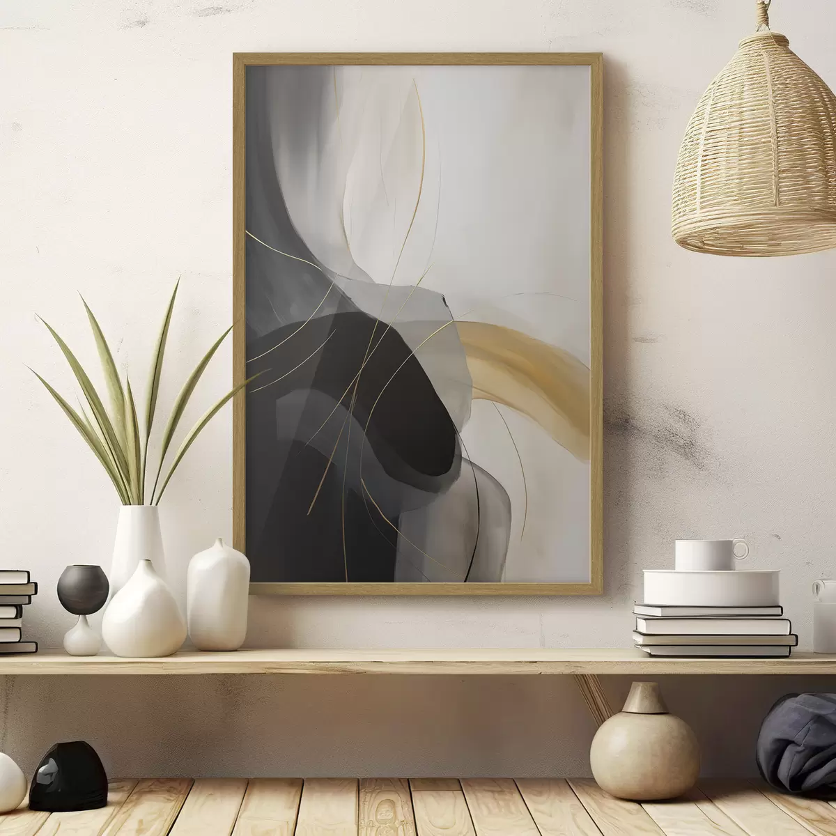 Poster Weiche Kurven in Schwarz und Beige mit einem warmen Akzent f46542