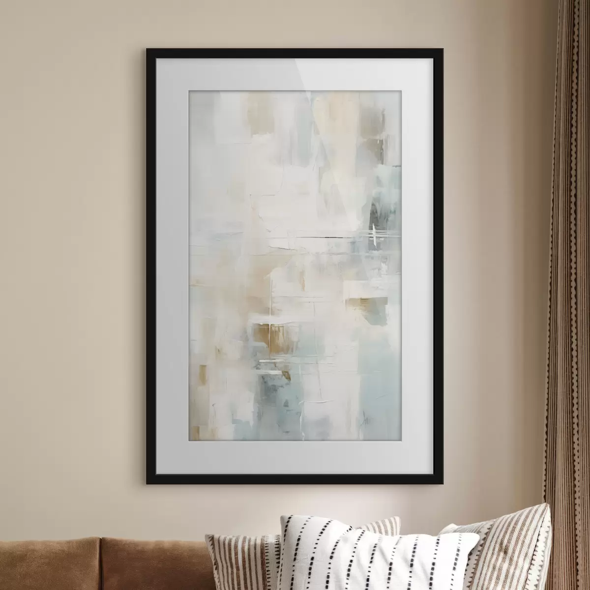 Poster Luftige Pinselstriche in Blau und Beige auf Weiß f46547