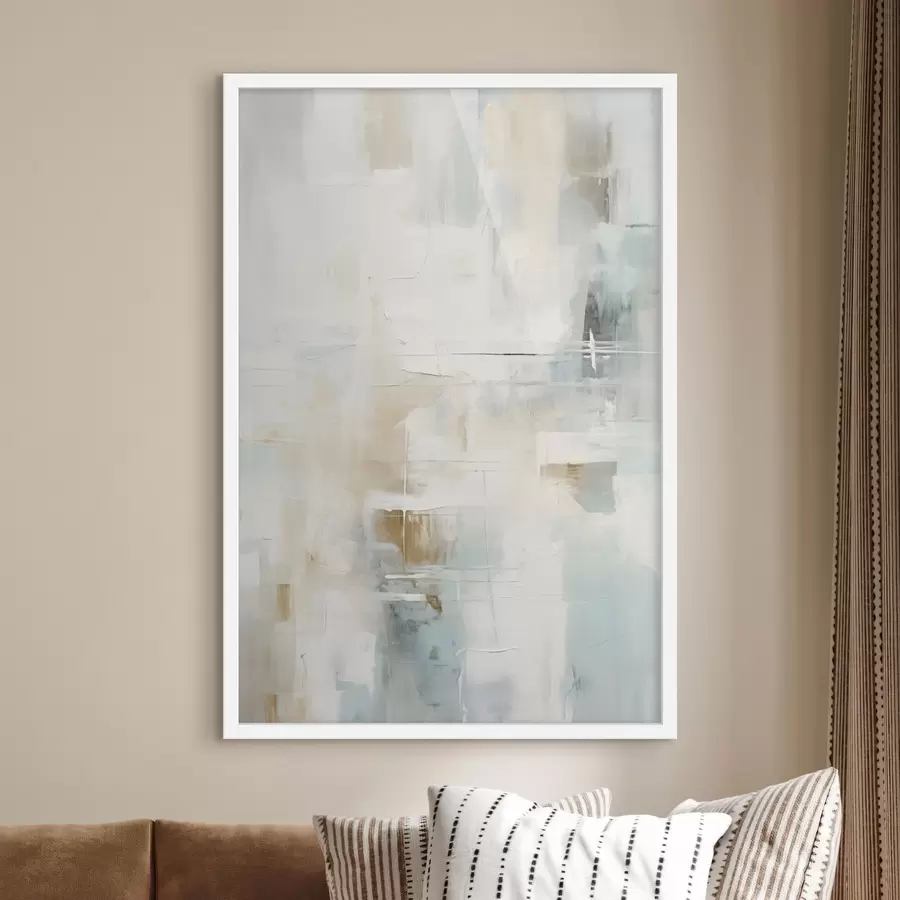 Fototapete Luftige Pinselstriche in Blau und Beige auf Weiß f46547