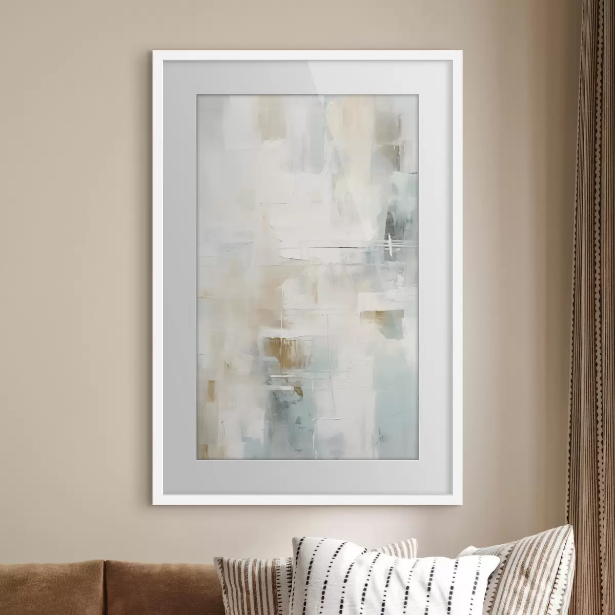 Poster Luftige Pinselstriche in Blau und Beige auf Weiß f46547