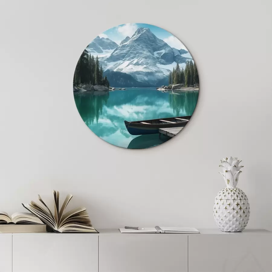 Fototapete Alpensee mit Kanu und schneebedeckten Gipfeln r46481