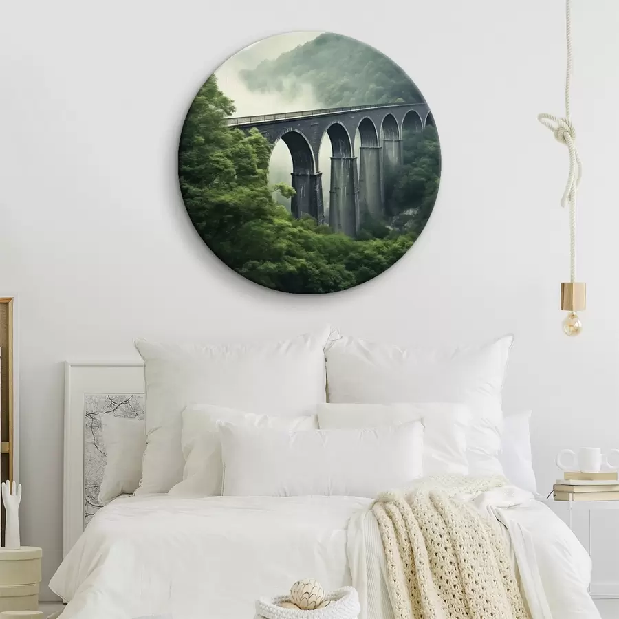 Fototapete Steinviadukt über nebligem Waldtal r46483