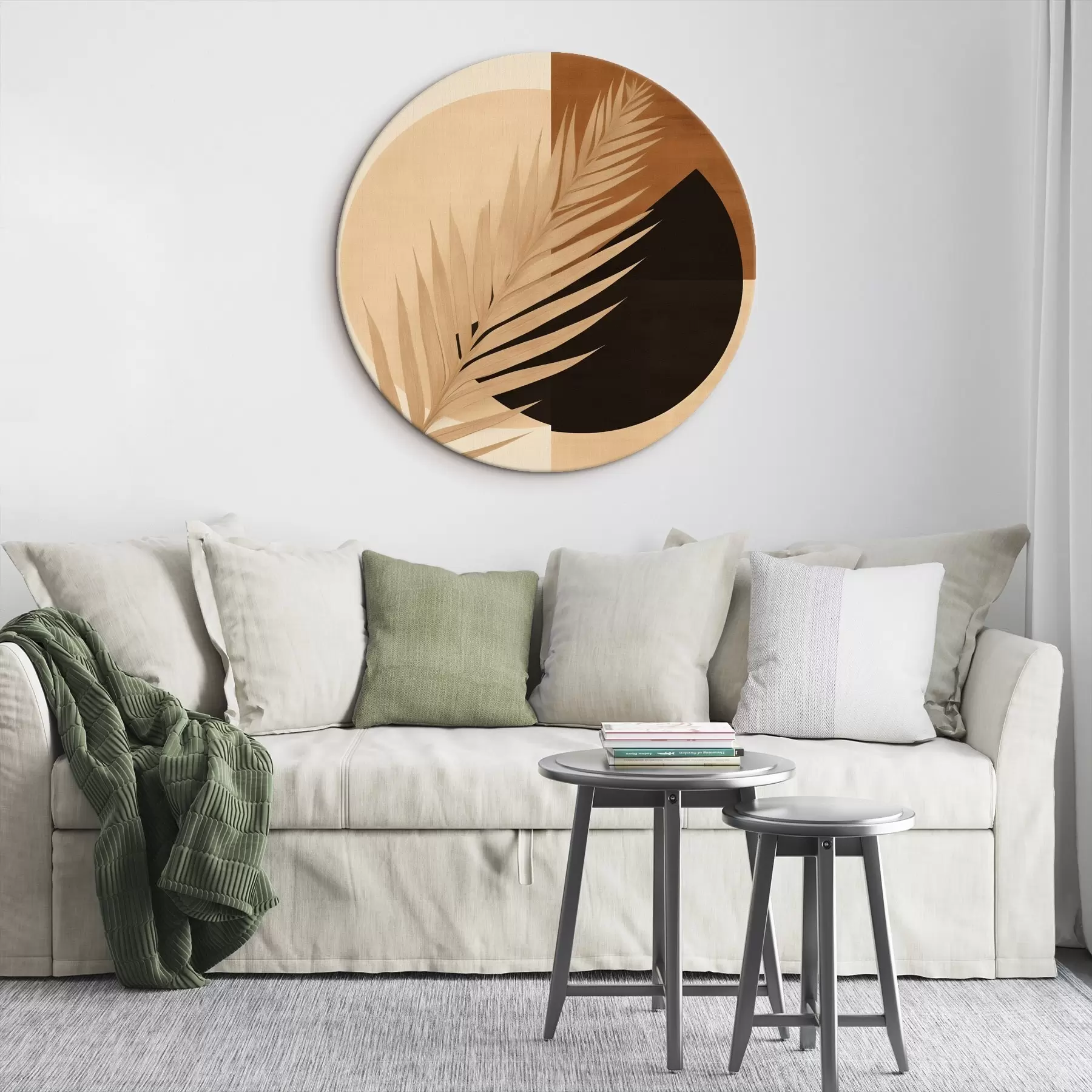 Fototapete Palmwedel über Terrakotta und cremefarbener Geometrie r46490