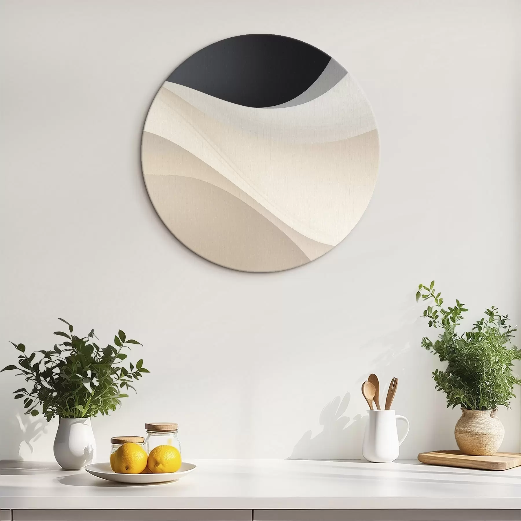 Fototapete Geschichtete, fließende Kurven in Schwarz, Creme und Taupe r46492