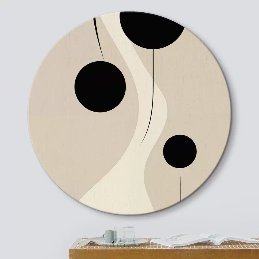 Fototapete Minimale Kreise auf Beige mit fließenden Linienakzenten r46496