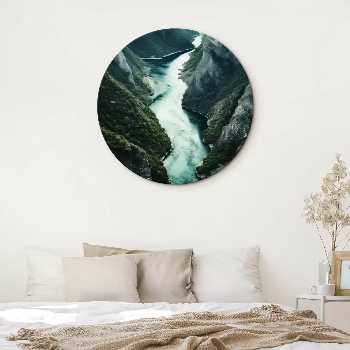 Runde Wandbilder Enge Schlucht mit türkisfarbenem Wasserstrom von oben r46522