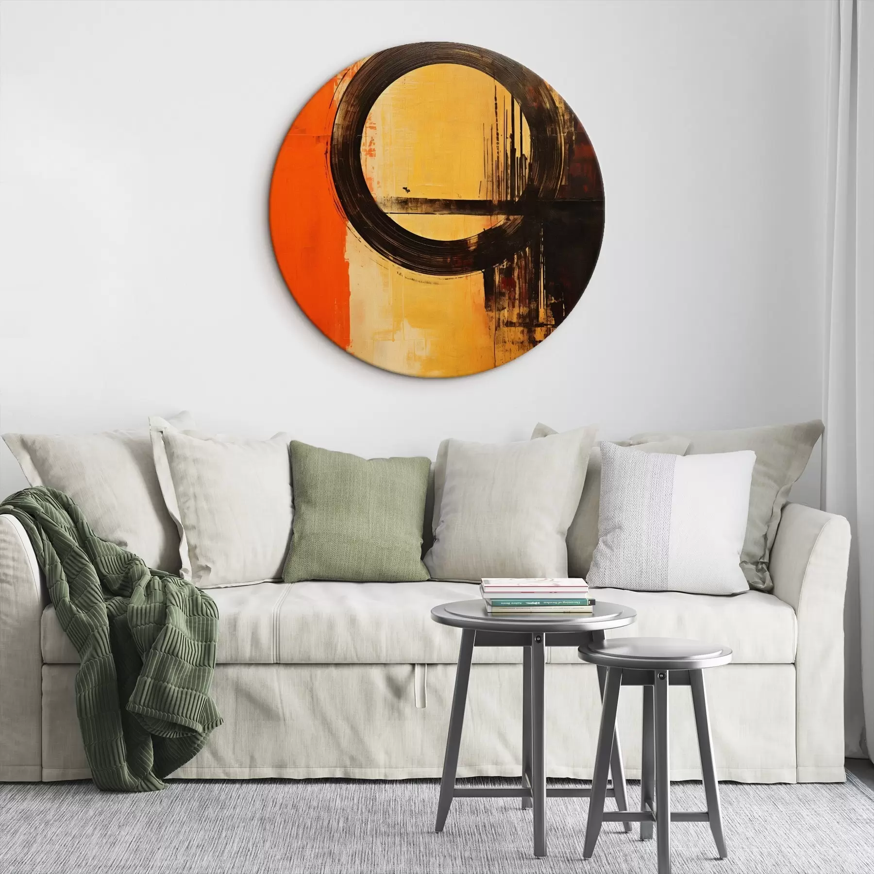 Fototapete Abstraktes Motiv mit schwarzem Ring auf terrakottafarbenem Sandhintergrund r46529