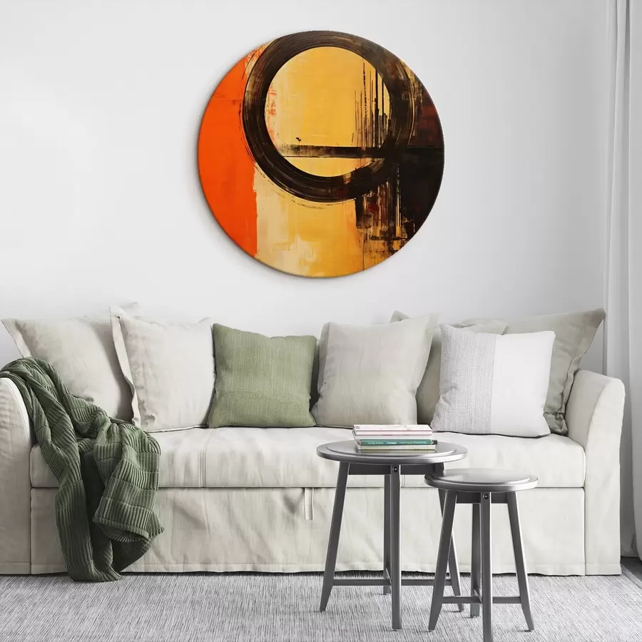 Fototapete Abstraktes Motiv mit schwarzem Ring auf terrakottafarbenem Sandhintergrund r46529