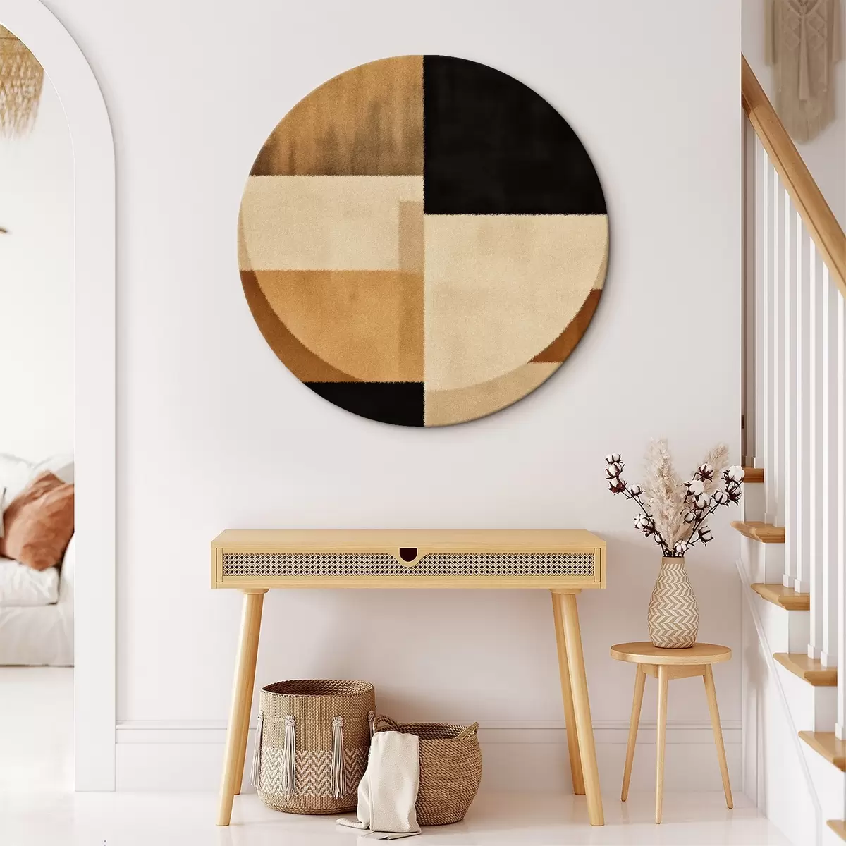 Runde Wandbilder Halbkreise und Quadrate in warmen Farbtönen, weiche Textur r46531