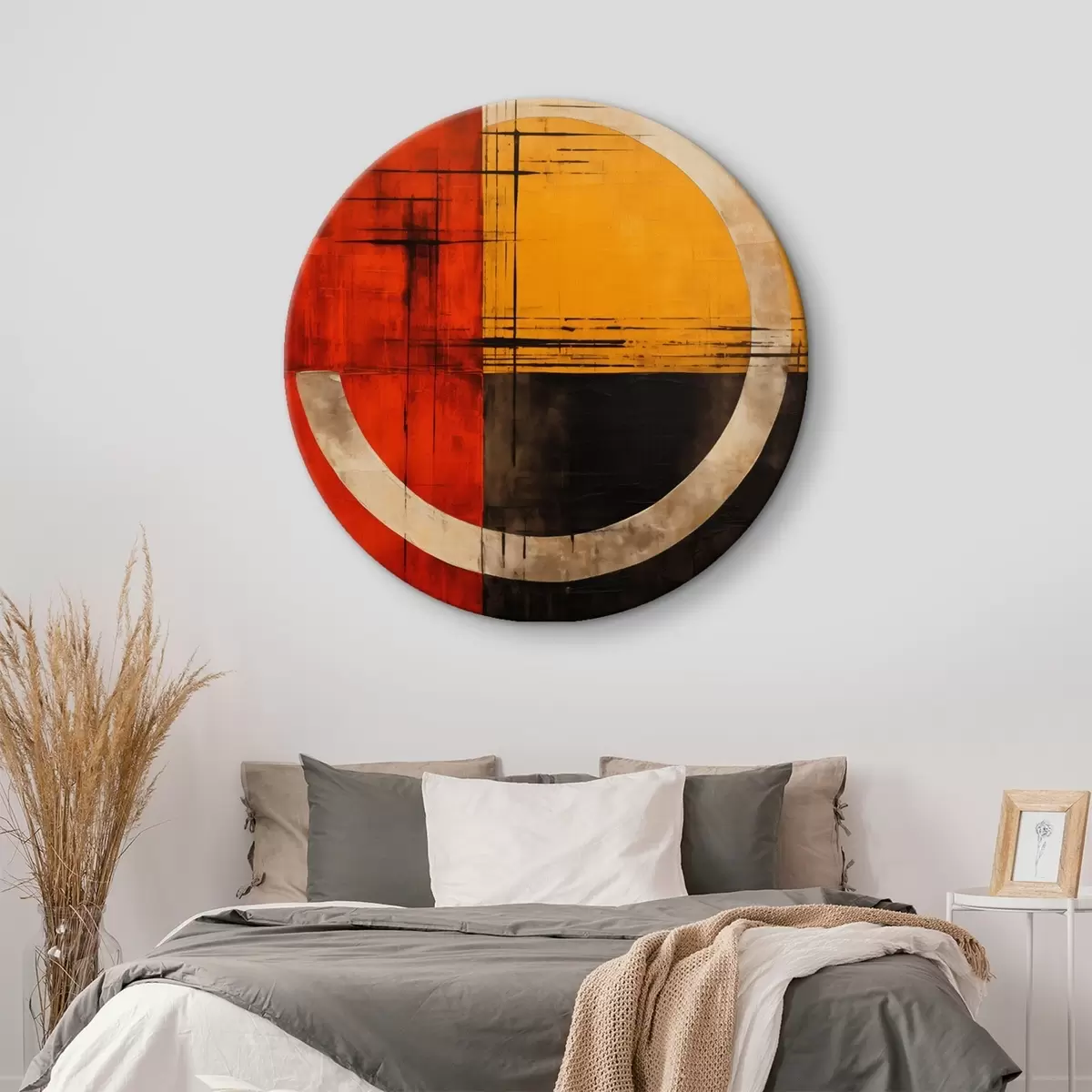 Runde Wandbilder Abstrakter Kreis auf rot-schwarzem Hintergrund mit Linien r46535