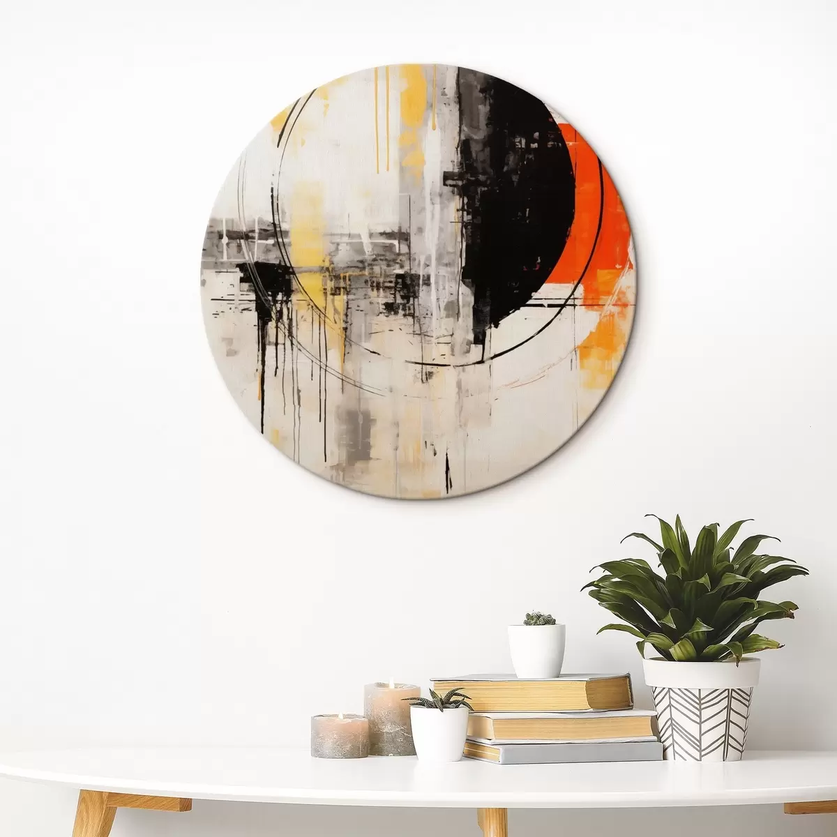Runde Wandbilder Einfarbiger orangefarbener Kreis mit strukturierten Tropfen r46536