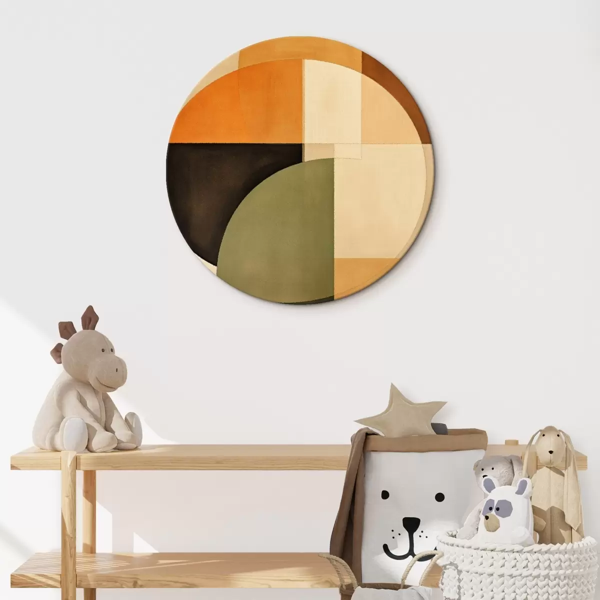 Runde Wandbilder Sich überschneidende Kreise in einer sand-olivfarbenen Palette r46537