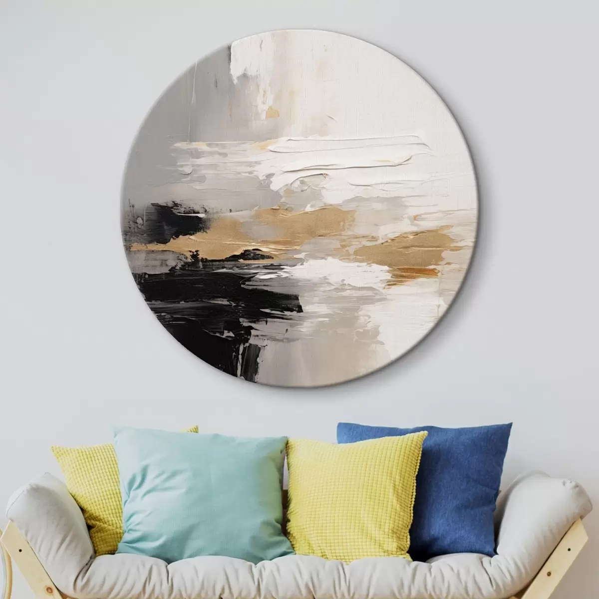 Runde Wandbilder Nudefarbene Striche mit kontrastierender schwarzer und ockerfarbener Schicht r46544