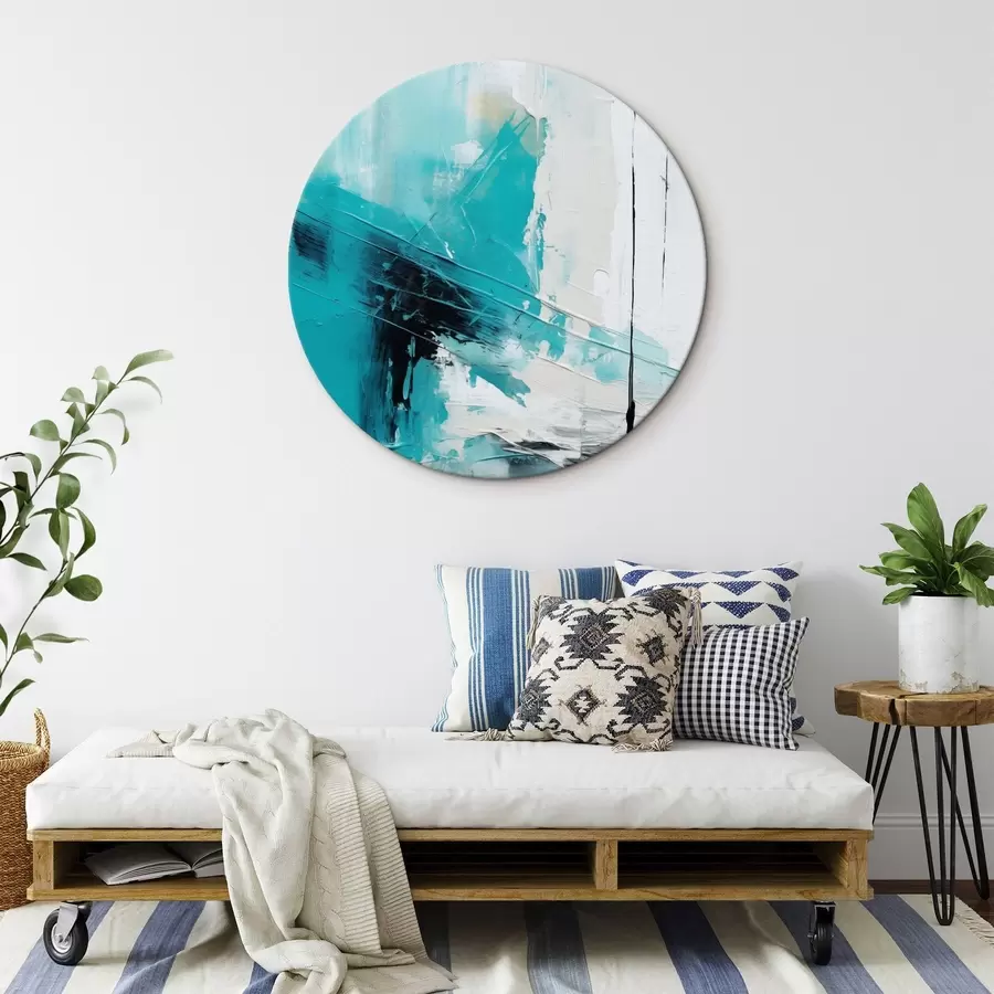 Fototapete Türkisfarbene Striche auf Weiß mit einem schwarzen Strich r46545