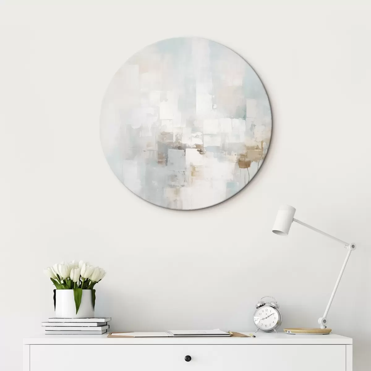 Runde Wandbilder Helle Pastellfarben: Blau, Beige, Weiß r46546