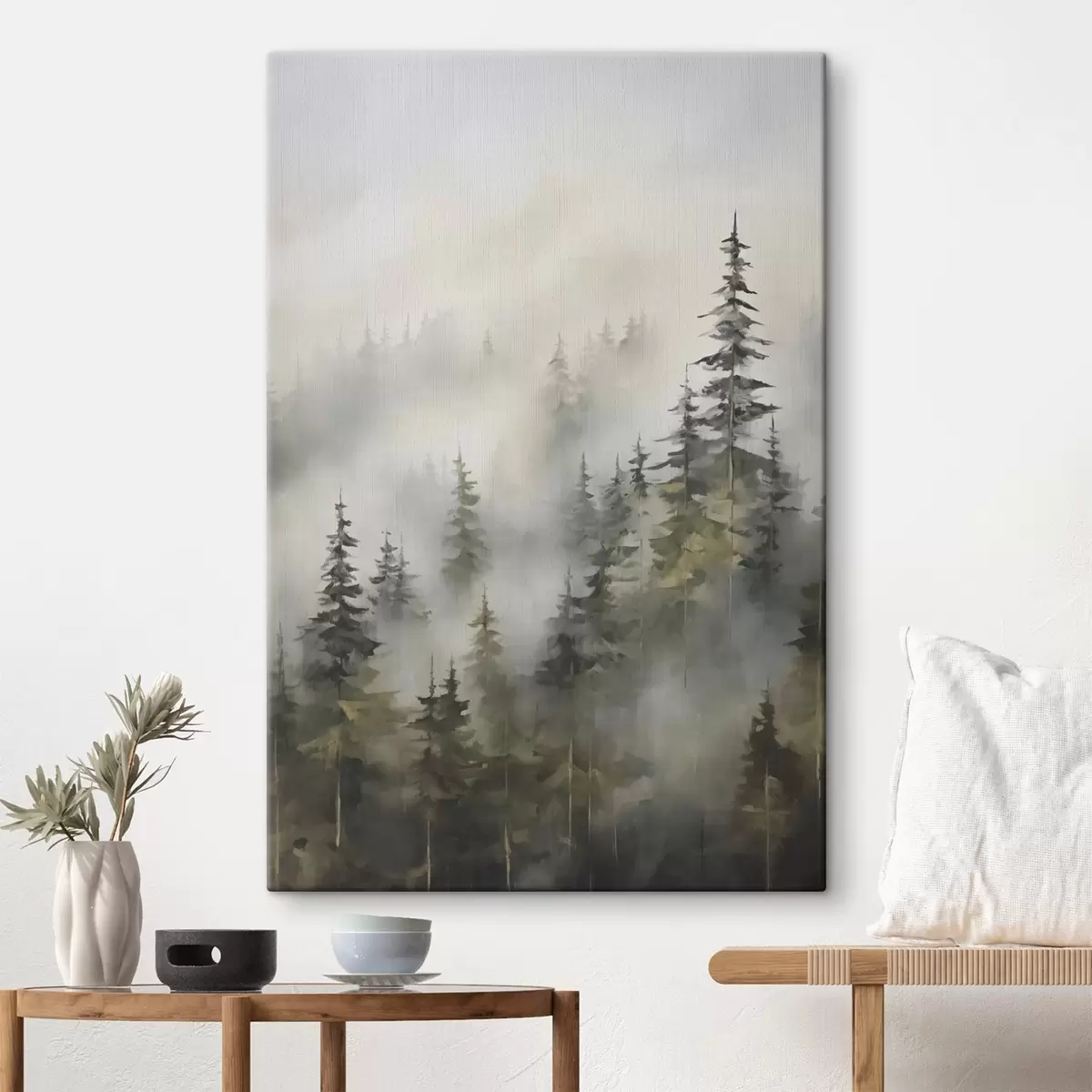 Fototapete Wald im Nebel – Imitation eines Gemäldes s46671
