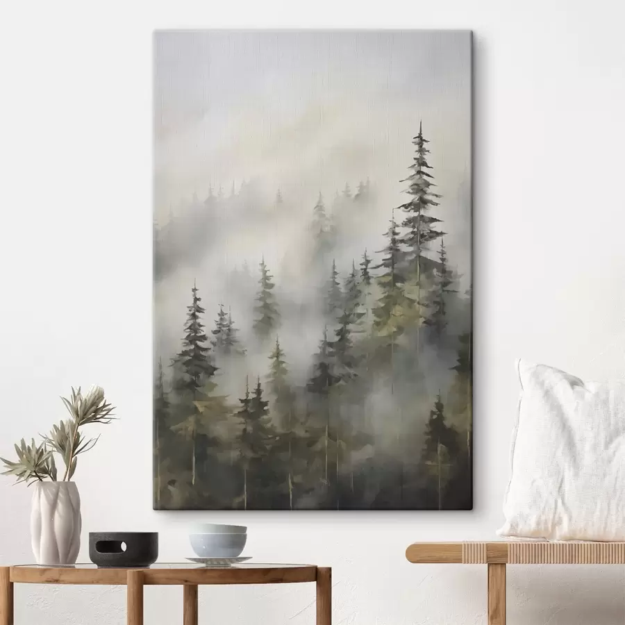 Fototapete Wald im Nebel – Imitation eines Gemäldes s46671