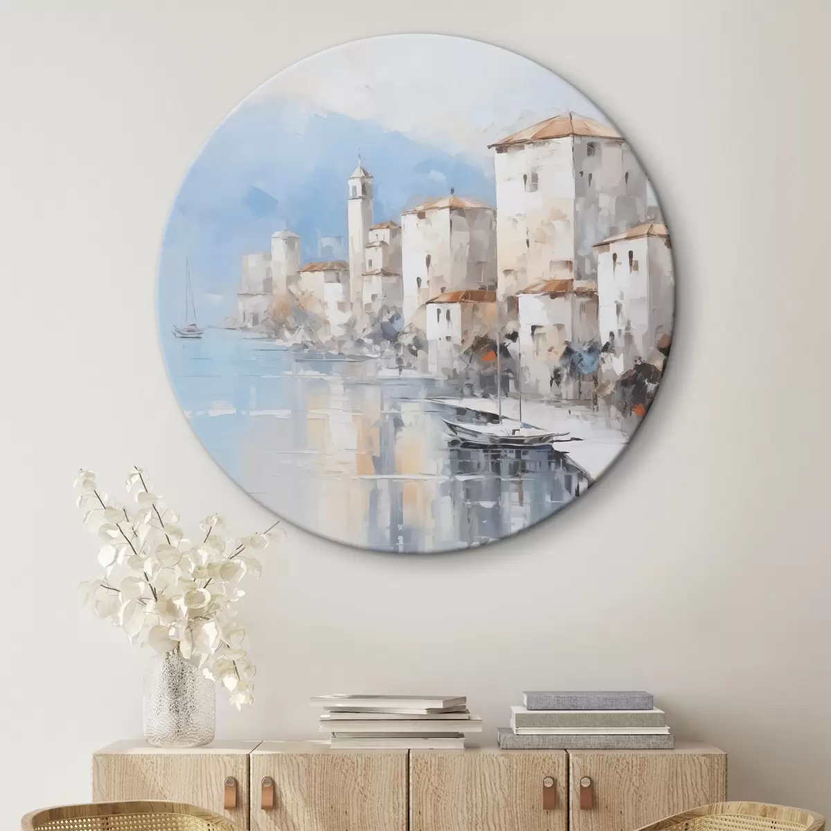 Runde Wandbilder Abstrakte Häuser an der Bucht, Nachahmung eines Gemäldes r46673