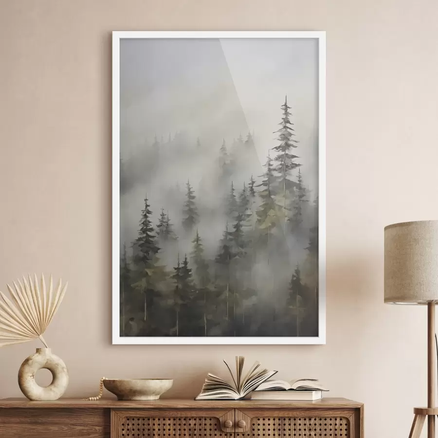 Fototapete Wald im Nebel – Imitation eines Gemäldes f46671