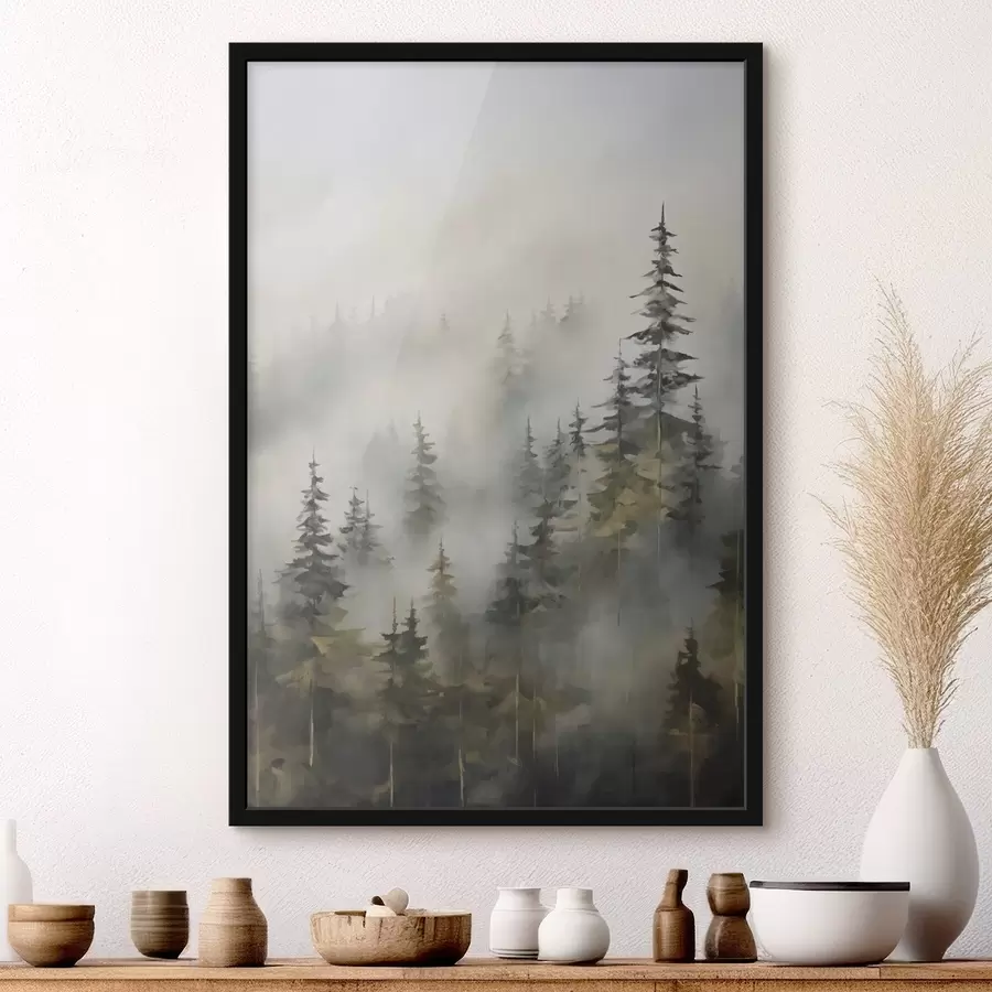 Fototapete Wald im Nebel – Imitation eines Gemäldes f46671