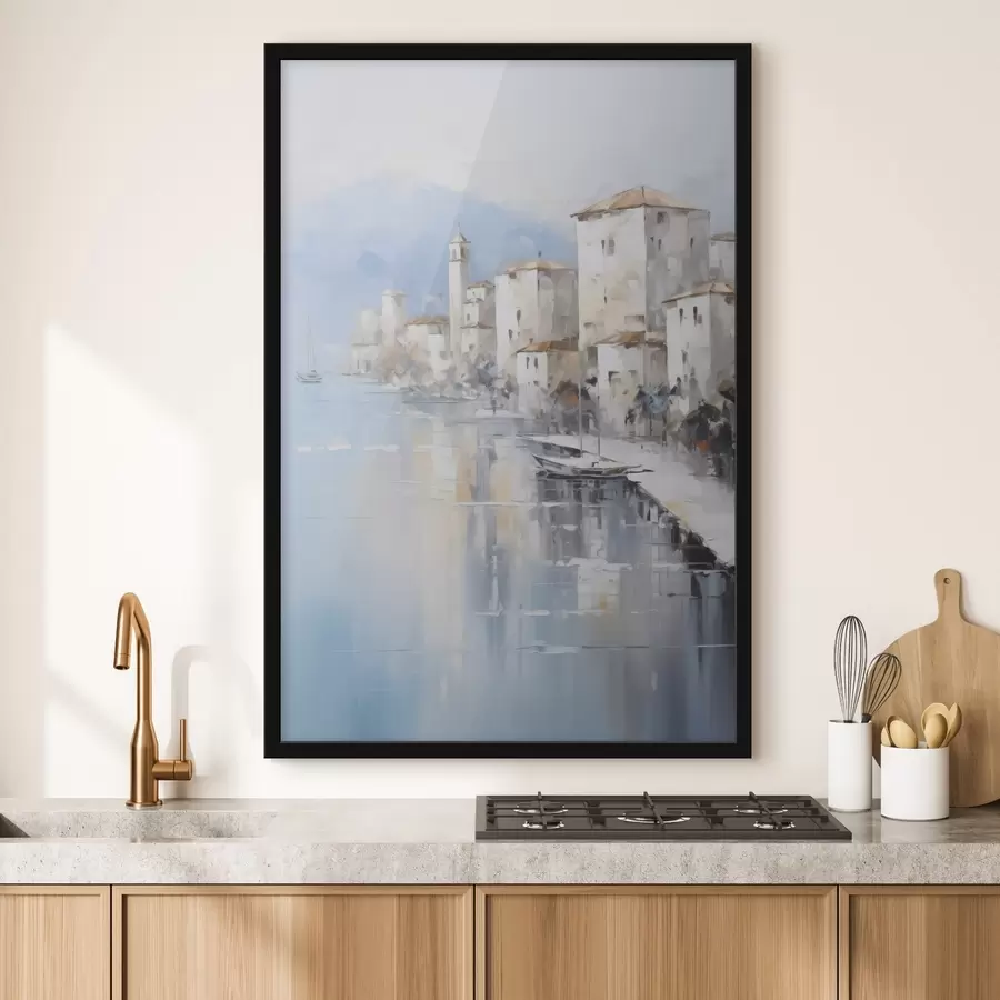 Fototapete Abstrakte Häuser an der Bucht, Nachahmung eines Gemäldes f46673