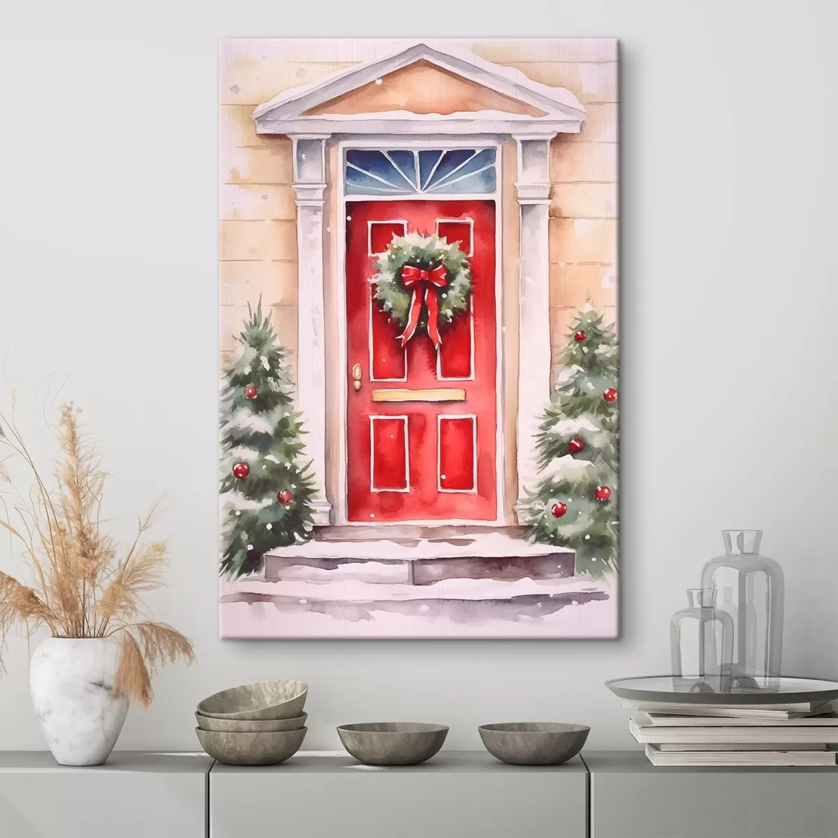 Fototapete Weihnachts-Tür mit Kranz s46622