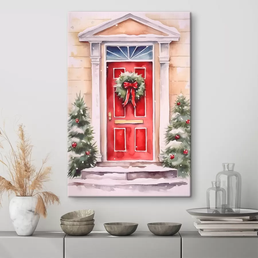 Fototapete Weihnachts-Tür mit Kranz s46622