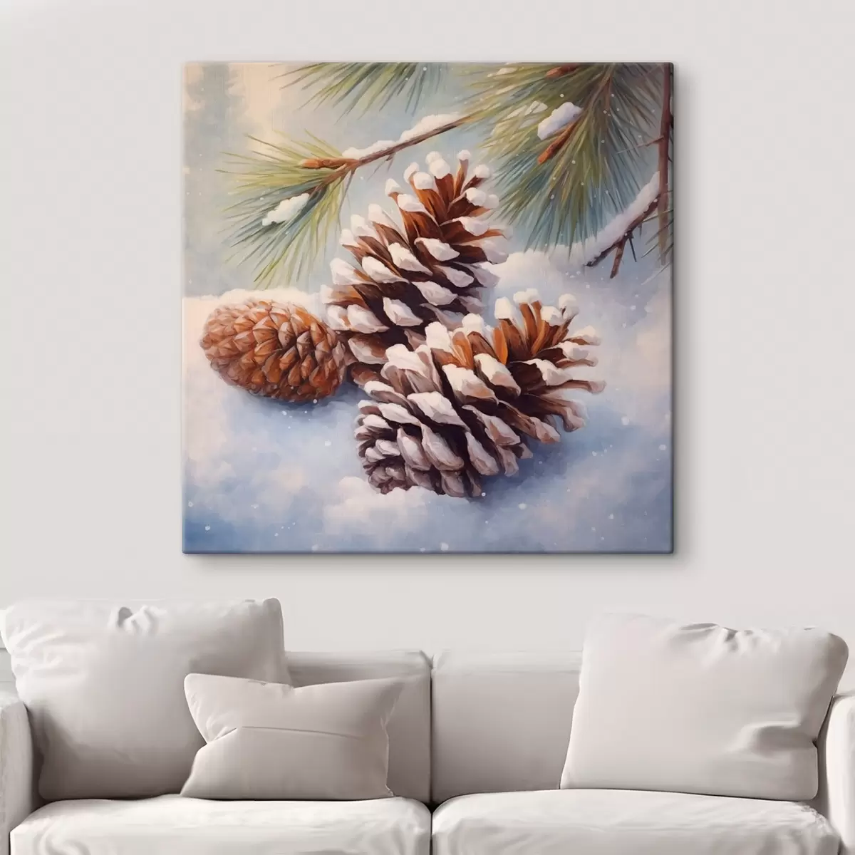 Fototapete Schneebedeckte Tannenzapfen und Äste s46631