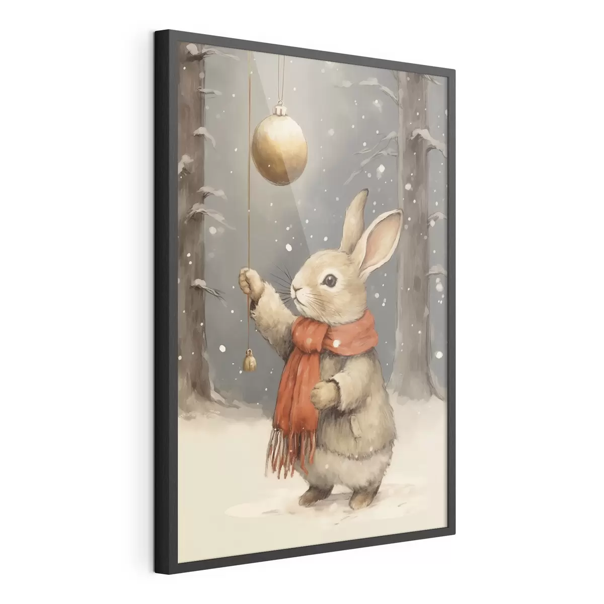 Poster Winterhase mit Schal und Weihnachtsbaumkugel f46619
