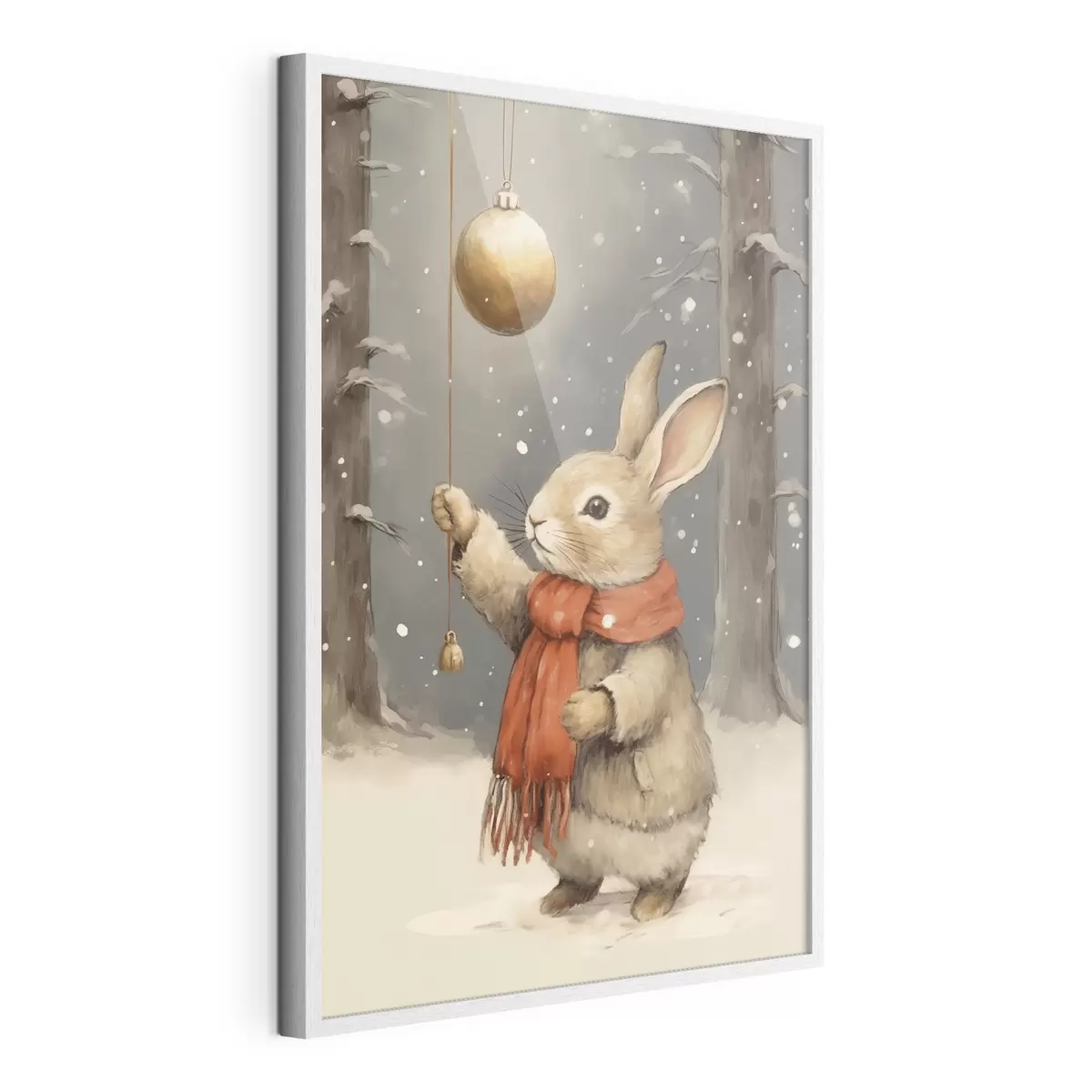 Poster Winterhase mit Schal und Weihnachtsbaumkugel f46619