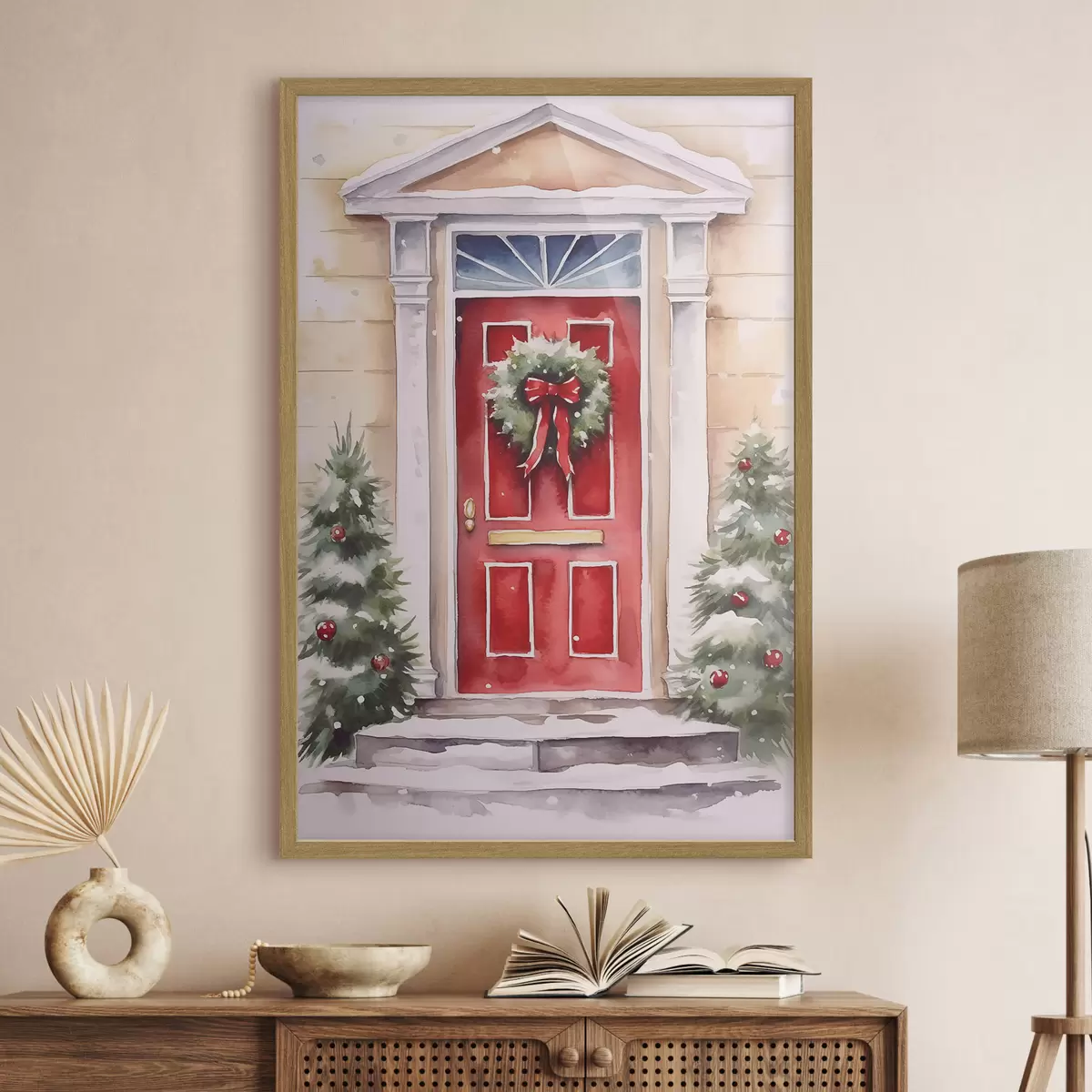 Poster Weihnachts-Tür mit Kranz f46622