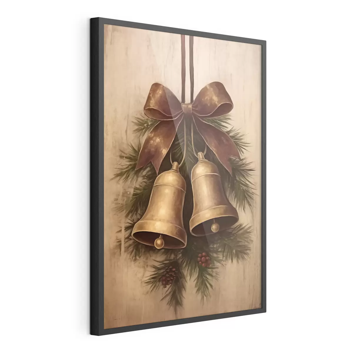 Poster Vintage-Weihnachtsdekoration mit zwei Glocken und einer Schleife f46626