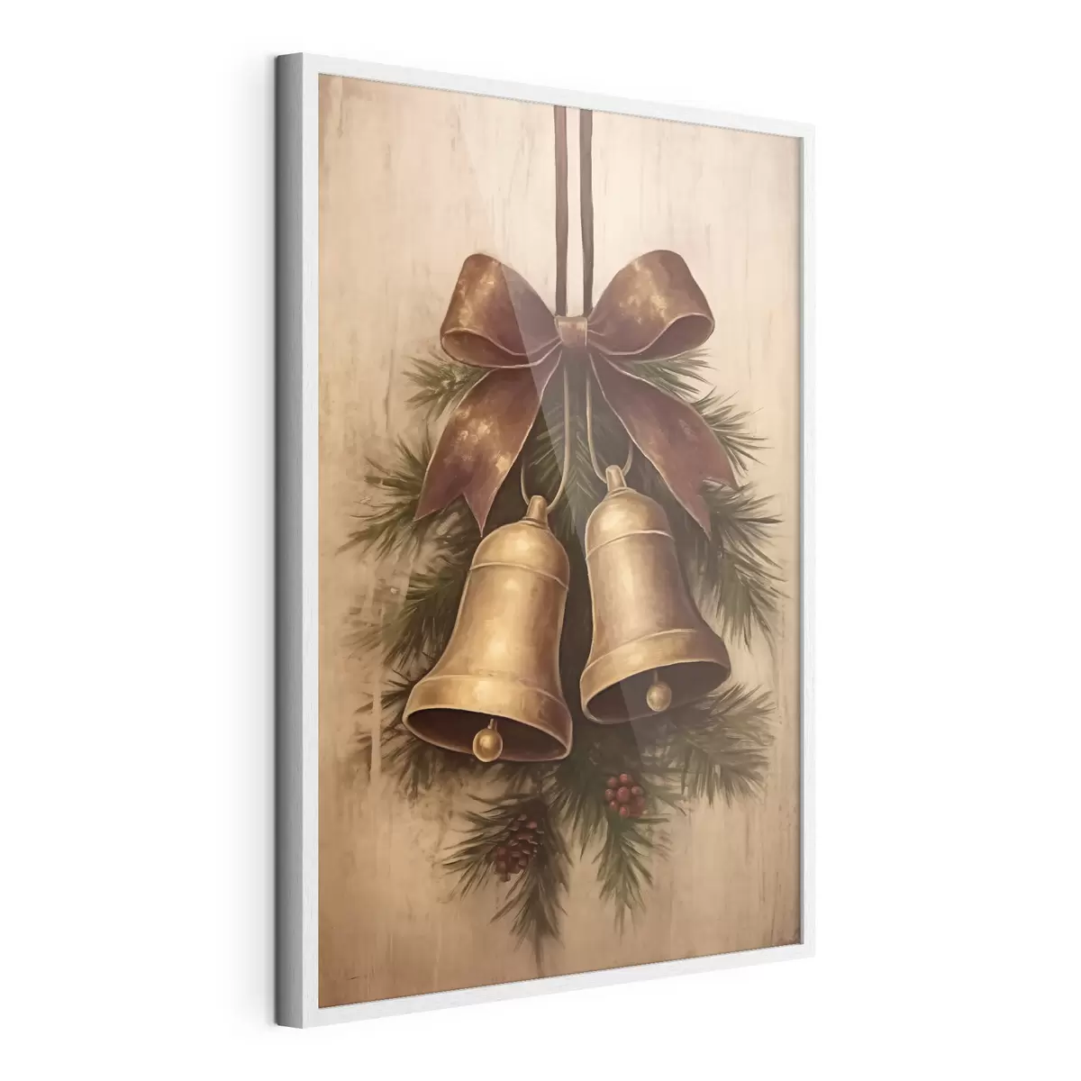 Poster Vintage-Weihnachtsdekoration mit zwei Glocken und einer Schleife f46626