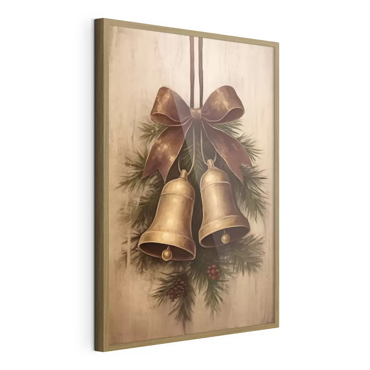 Poster Vintage-Weihnachtsdekoration mit zwei Glocken und einer Schleife f46626